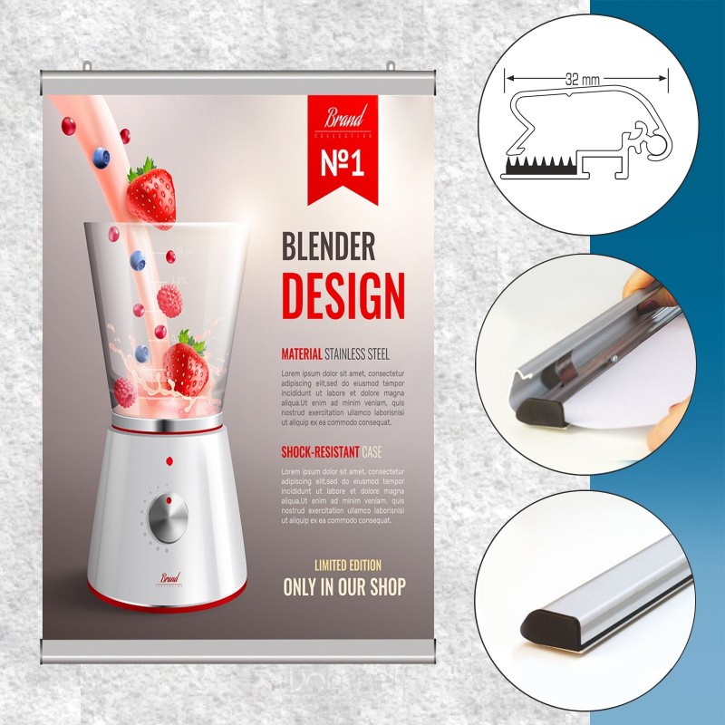 Aluminijast "snap" profil na gumo - 32 mm