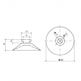 VAKUUMSKI PRISESEK -  Ø 60 mm - Z GUMBOM 17 mm