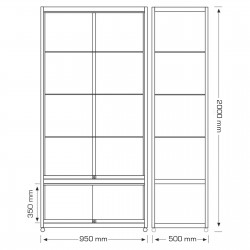 Vitrina z drsnimi vrati in omaro 95 x 50 x 200 cm