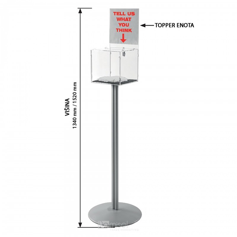 PLEKSI ŠKATLA Z ALU PODSTAVKOM - S TOPPERJEM - RAZLIČNE VELIKOSTI