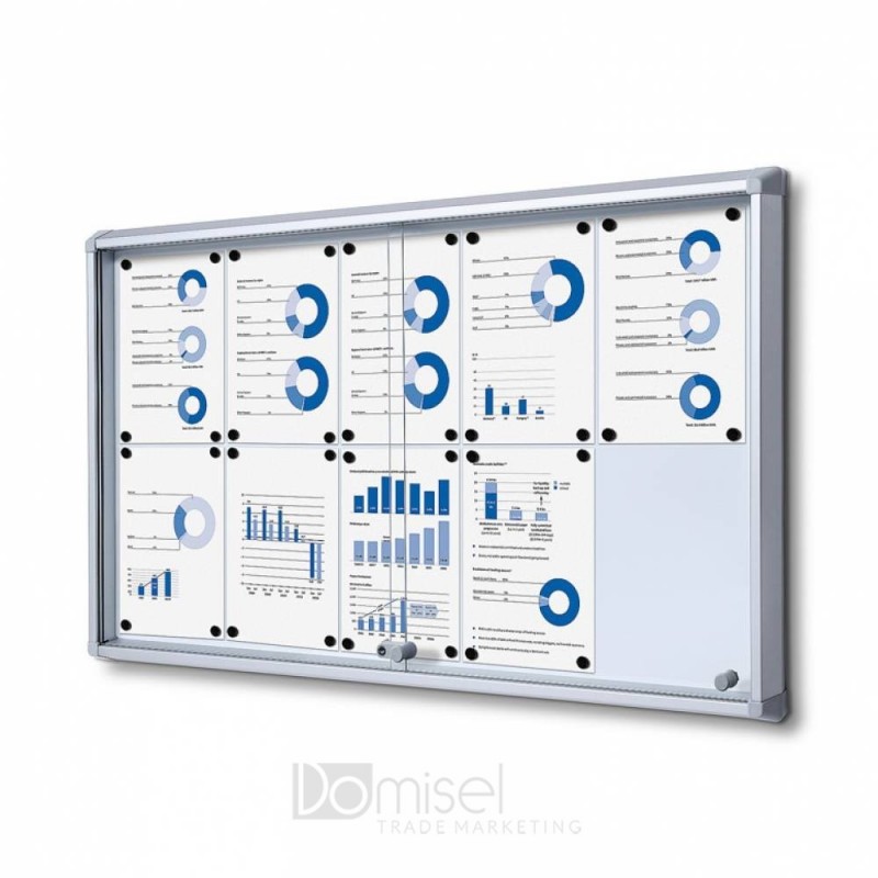Oglasna deska z magnetno tablo - Srebrna - drsna vrata -  1160 x 675 mm (10 x A4)