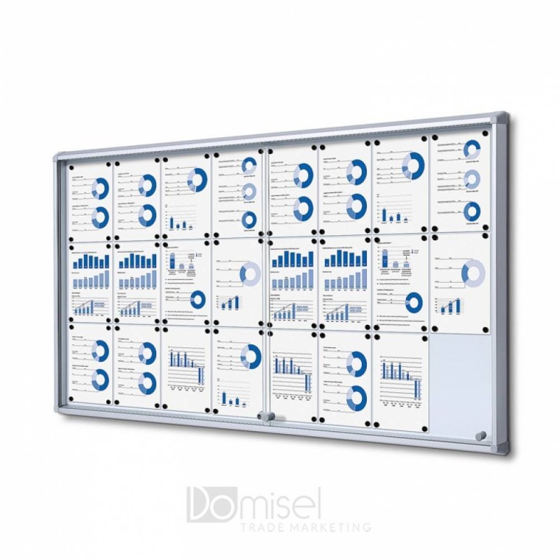 Oglasna deska z magnetno tablo - Srebrna - drsna vrata -  1815 x 982 mm (24 x A4)