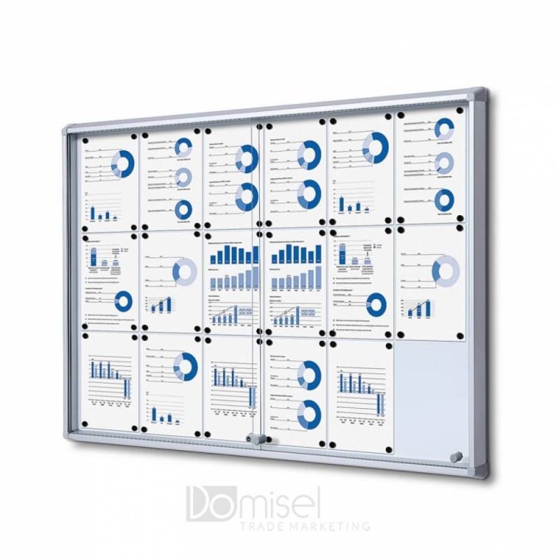 Oglasna deska z magnetno tablo - Srebrna - drsna vrata -  1380 x 982 mm (18 x A4)