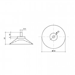 VAKUUMSKI PRISESEK - Z ZUNANJIM KOVINSKIM NAVOJEM - Ø 80 mm - M6 - 18mm - ČRN