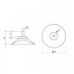 VAKUUMSKI PRISESEK - Z ZUNANJIM KOVIMSKIM NAVOJEM - Ø 30 mm - M4 - 11 mm